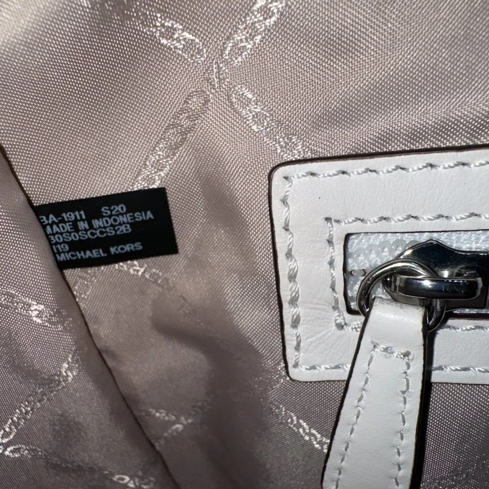 MICHAEL KORS Carine Medium Logo Satchel Bag - White/Beige - Picture 12 of 15